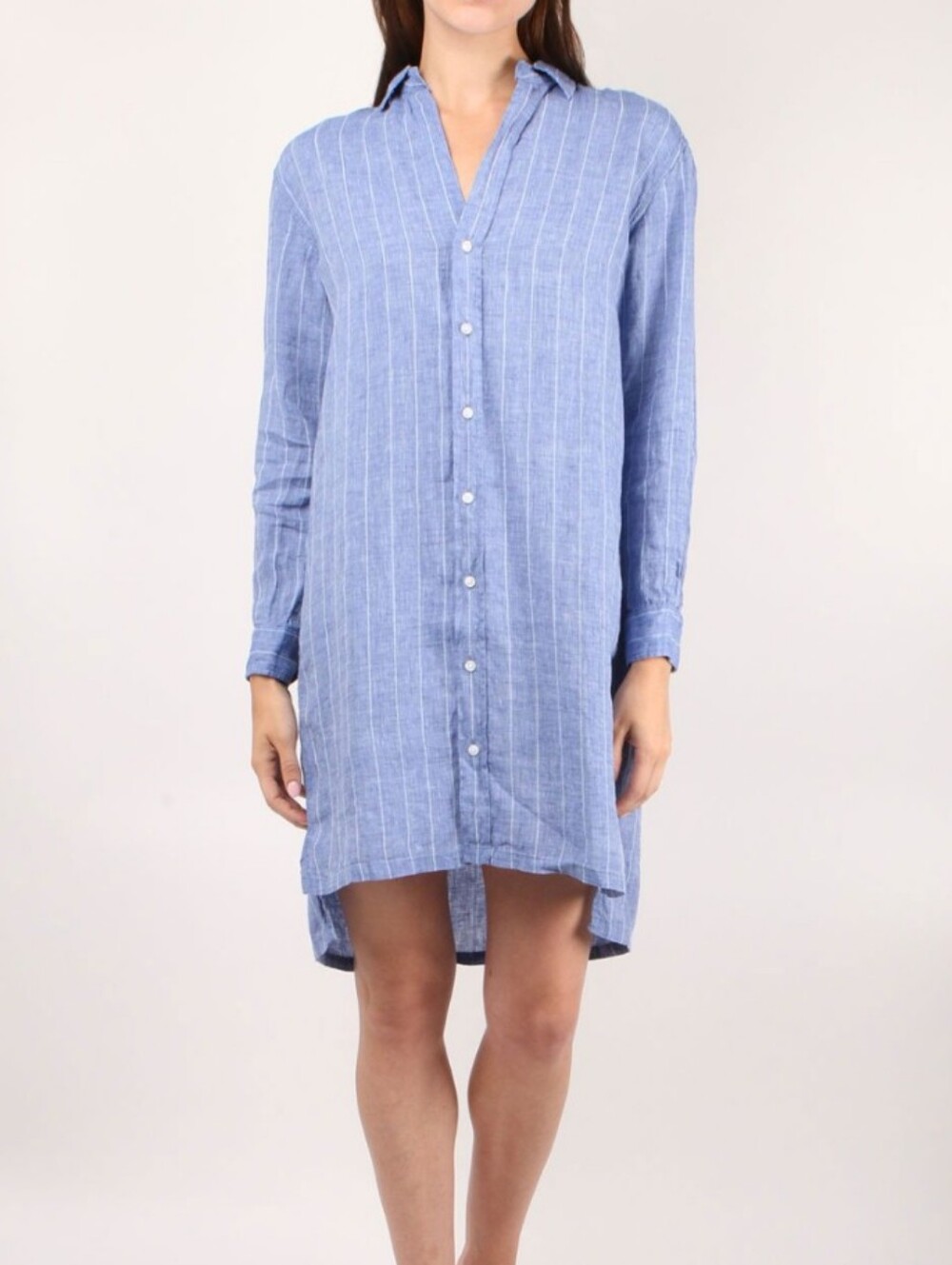 Frank & Eileen Hunter Shirt Dress Striped Step Hem Linen Cotton